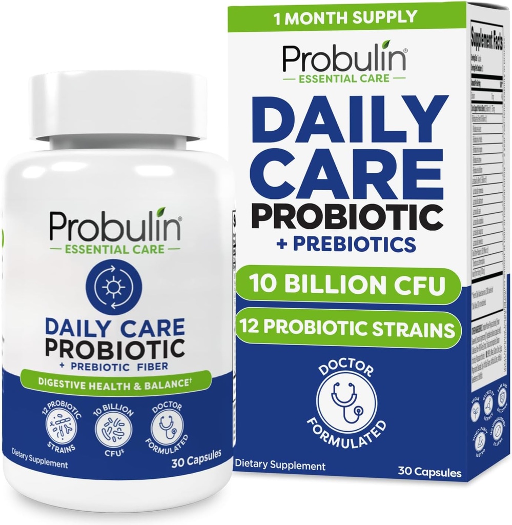Probuline Daily Care Probiotic Supplement, Digestive, Gut, et Immune Capsules de soutien de la santé pour les hommes et les femmes, 10 Million CFU, Vegan, 30 Compte bouteille