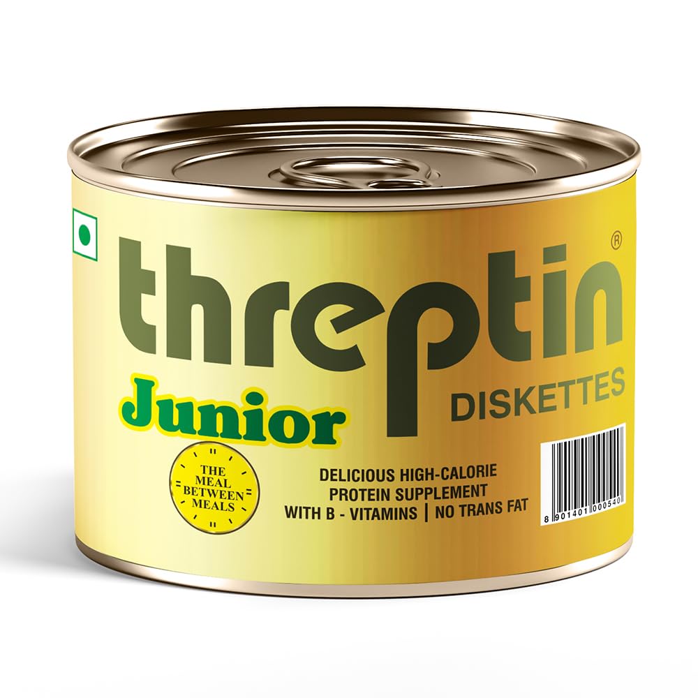 THREPTIN Junior-Protein Diskettes| Healthy Snacks For Kids - 250 Gram, Casein Protein Diskette With Calcium, Essential Vitamins, Minerals, Shankhpushpi And Brahmi-(No Maida)- Kesar Pista|100% Veg