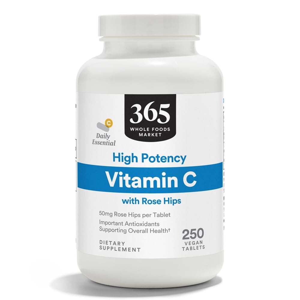 365 par Marché des aliments entiers, Vitamine C de haute puissance avec des hanches roses, végétalien, 250 comprimés