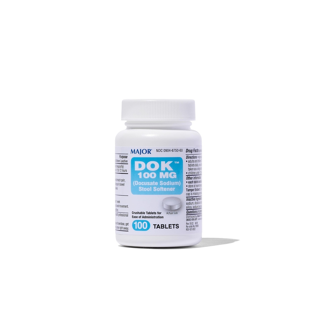 Major Docusate Sodium 100 mg - Stool Softener Tablets for Constipation Relief - Helps Stop Constipation - Stool Softeners for Women, Men, and Kids Ages 12+ - 100 Tablets