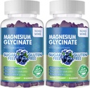 180 CT Glycinate de magnésium Gommies 1000mg - Supplément de potassium de magnésium sans sucre avec vitamine D, B6, CoQ10 pour calme d'humeur et de sommeil - 180 Gommies de bleuets.