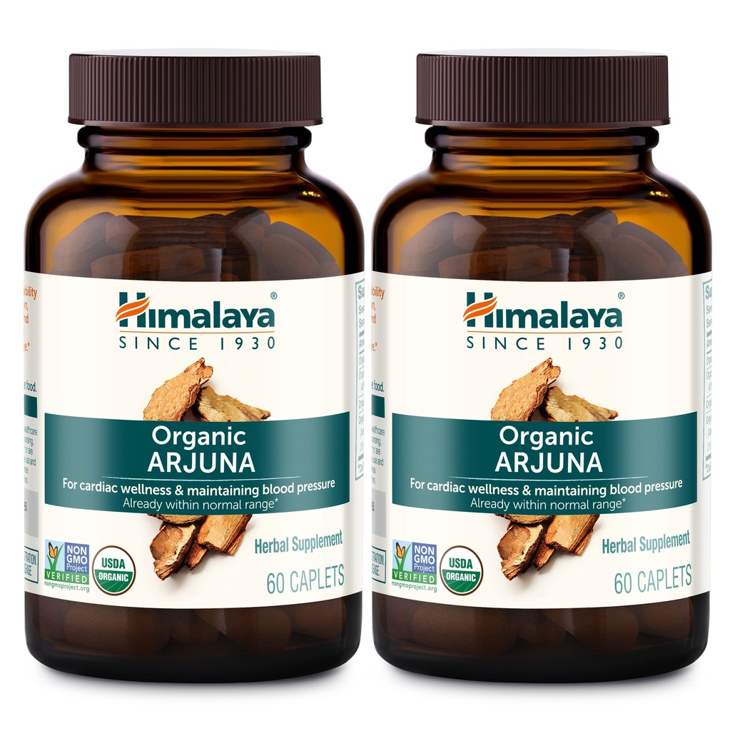 Himalaya Organic Arjuna, Supplément de pression artérielle pour le bien-être cardiovasculaire et la santé cardiaque, 700mg, 60 Nombre (paquet de 2)