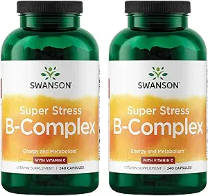 Swanson Super Stress B-Complex - Supplément de vitamine pour la relaxation et le métabolisme sain - Formule pour des niveaux d'énergie sains - (240 capsules) (2 pack)