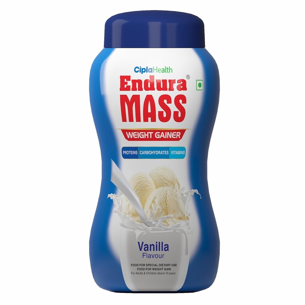 Endura Mass Weight Gainer 1000 g Vanilla Flavour | Unique blend of 3 sources of protein, carbs, vitamins & essential minerals | Ideal for Children above 10 years, men, women & athletes.