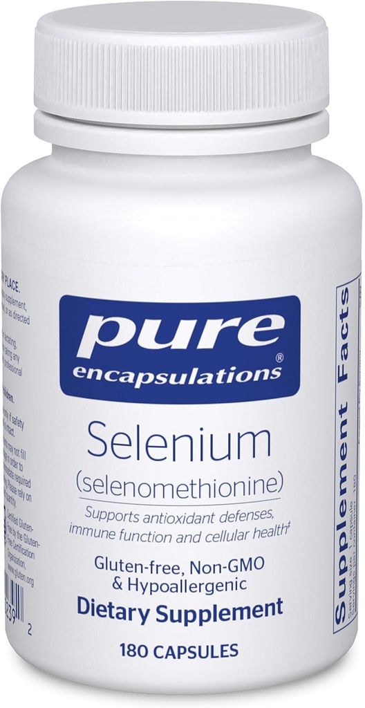 Encapsulations pures Sélénium - 200 mcg - pour une fonction cellulaire saine, système immunitaire et défenses antioxydantes - Supplément minéral - Vegan & sans gluten - 180 capsules