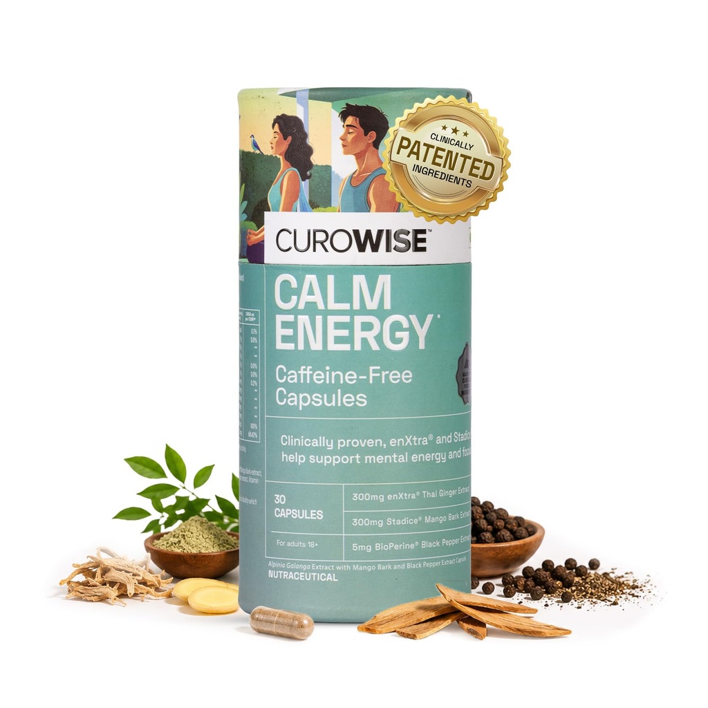 Calm Energy Capsules | Caffeine-Free Mental Energy & Focus Support | Natural Daily Nutraceutical Supplement for Adults | 30 Capsules