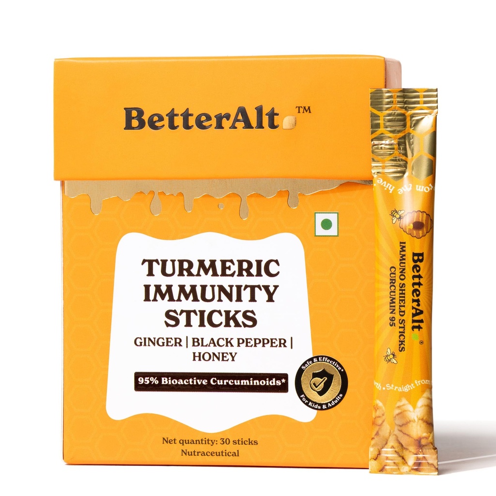 Better Alt Turmeric Immunity Sticks with Honey, Ginger & Black Pepper | 95% Curcuminoids | Daily Immunity Support |30 Sticks