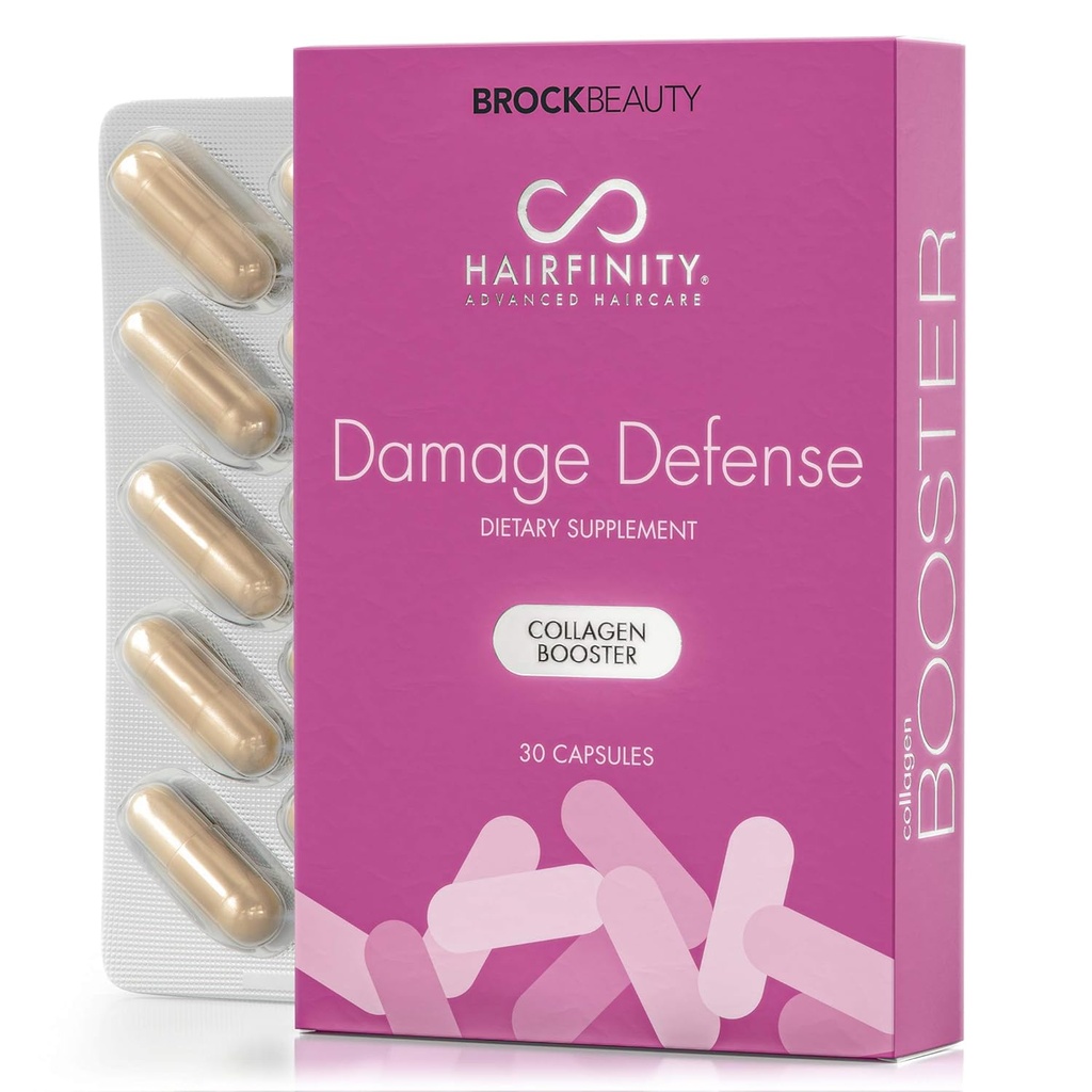 Hairfinity Damage Defense Collagen Booster Supplément Cheveux pour Faibles, Cheveux Brillants - Infusion de collagène pour soutenir la croissance des cheveux sains - 30 capsules (1 mois d'approvisionnement)