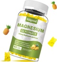 Magnésium Glycinat Gommies 600mg, Relaxation & Zzz support, supplément de potassium de magnésium pour adultes et enfants sans sucre, vitamine C, B6 et CoQ10 ananas, 60 Nombre