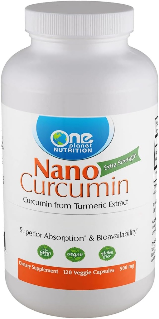One Planet Nutrition Nano Curcumin 500 mg Veggie Capsules (120 Servings), Nano for High Absorption, Supports Immune Health, Non-GMO, Vegan, Gluten-Free
