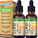 (2 Pack) Vitamine biologique D3 K2 gouttes avec l'huile MCT Oméga 3, 5000 UI - Résistance maximale Vitamine D Liquide, Pas de remplissage, non-OGM liquide D3 pour l'absorption plus rapide et le soutien immunitaire (Vanilla, 1 Fl OZ x 2)