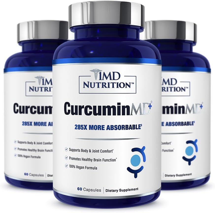 1MD Nutrition CurcuminMD Plus - Curcumine curcuma avec Boswellia Serrata - 285x Plus Absorbable Extrêmement articulaire, Récupération musculaire et Support de l'humeur 180 capsules (3-Pack)