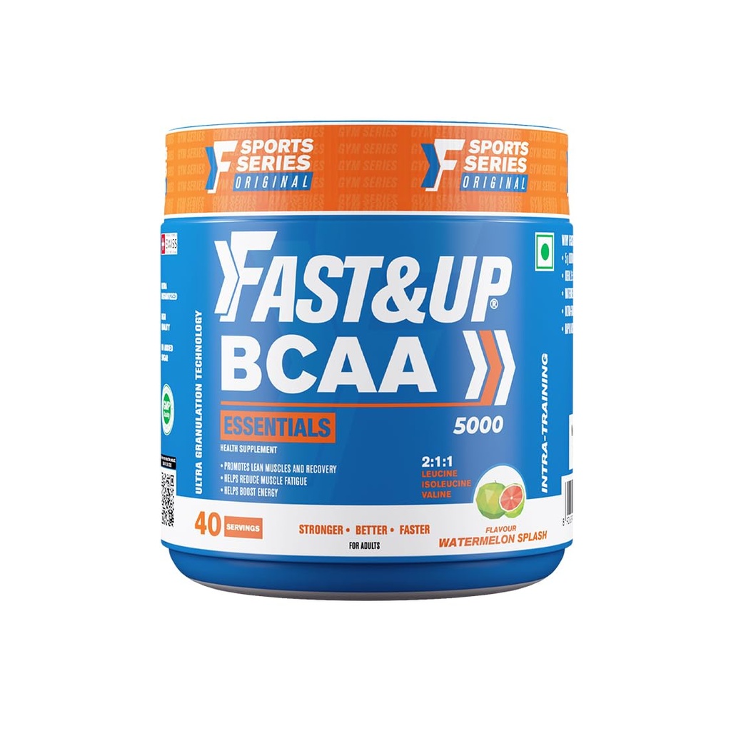 FAST&UP BCAA Essentials Powder | 5g BCAAs per Serve (2:1:1) | 40 Servings – Watermelon | Intra & Post-Workout Muscle Recovery, Endurance & Energy | Sugar-Free · Caffeine-Free · Vegetarian