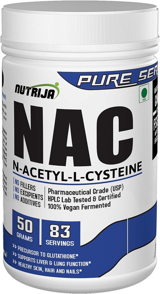 NutriJa NAC (N-Acetyl L-Cysteine) Powder 50g | 83 Servings| For Liver & Antioxidant | Supports Immune Health, Skin & Hair