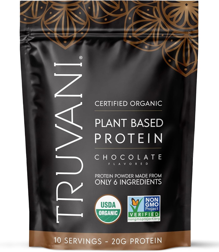 Truvani Poudre de protéines de pois végétaliens au chocolat 20g Protéine biologique à base de plantes 10 portions