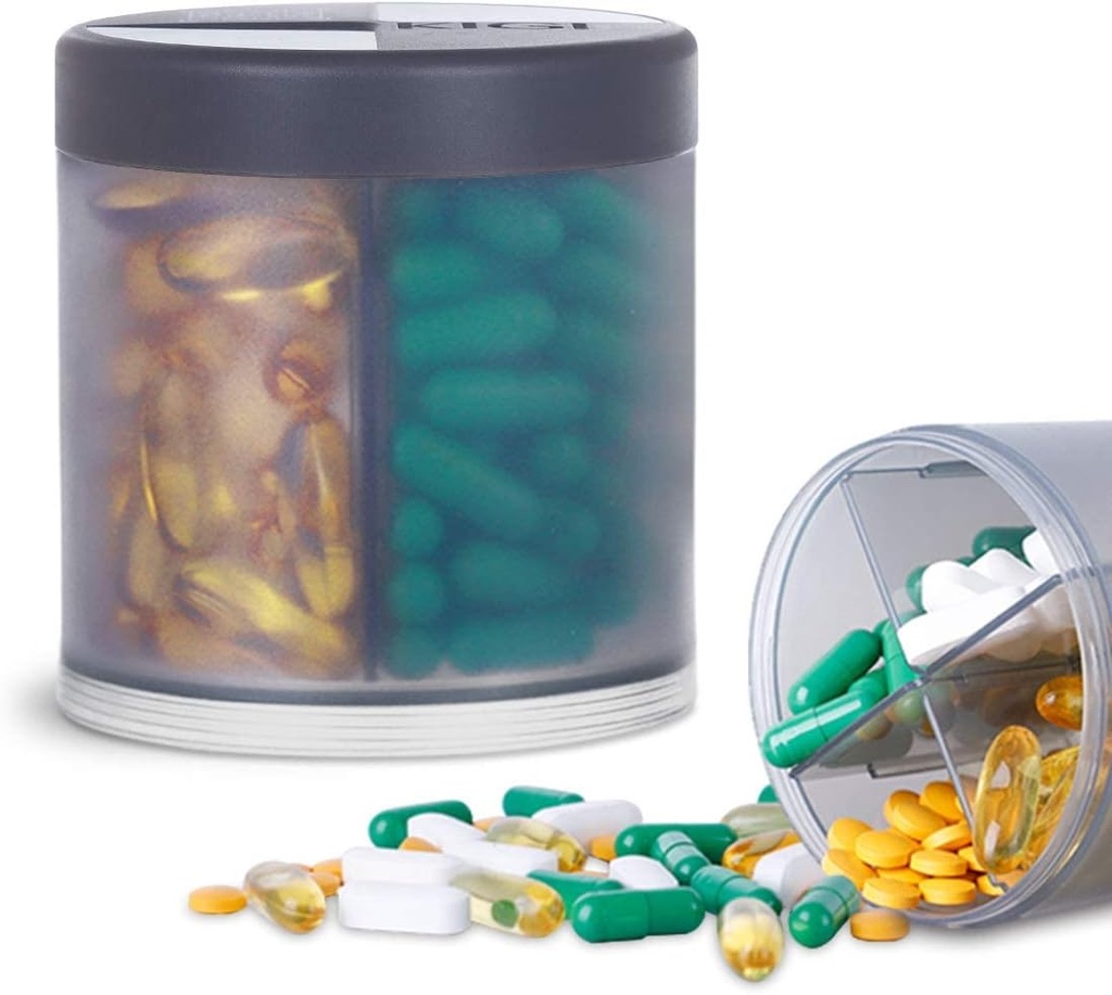 Extra grand organisateur de supplément avec 4 compartiments Facile ouvert distributeur de pilules Mensuel Médecine Vitamines Organisateurs de stockage bouteilles de pilules,Gray