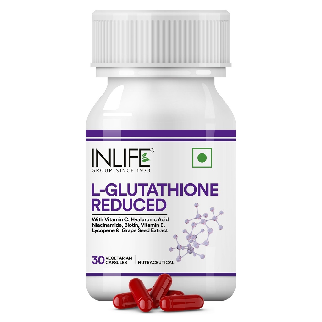 INLIFE L-Glutathione Reduced 500mg Supplement, 30 Veg Capsules