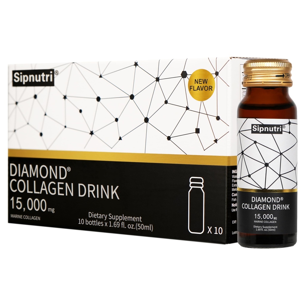 Boissons de collagène liquide de diamant, 15000 mg de peptides de collagène marin hydrolysés avec vitamine C, grenade, ongles de peau sains pour les cheveux