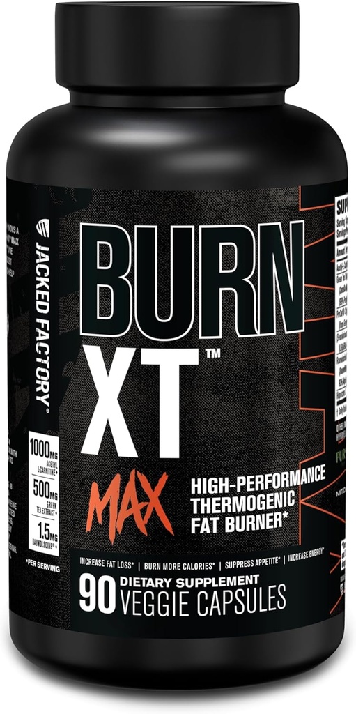 Jacked Factory Burn-XT Max - High-Performance Thermogenic Fat Burner & Appetite Suppressant for Weight Loss w/PurCaf Organic Caffeine, MitoBurn, Green Tea, Acetyl L Carnitine & More - 90 Capsules