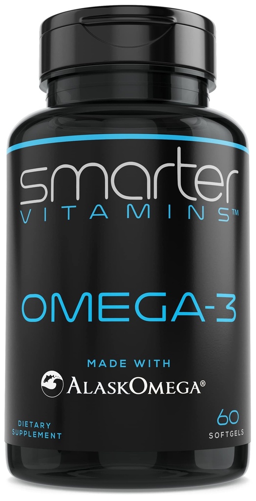 SmarterVitamines Omega 3 Huile de poisson, Saveur de fraise, Sans Burp, Sans goût, 2000mg, DHA EPA Triple Strength, Fabriqué avec AlaskOmega®