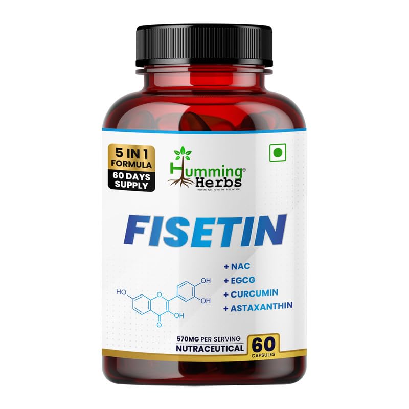 Humming Herbs Fisetin Supplement with NAC, EGCG, Curcumin & Astaxanthin | 5-in-1 Formula | Nutraceutical Capsules (60)