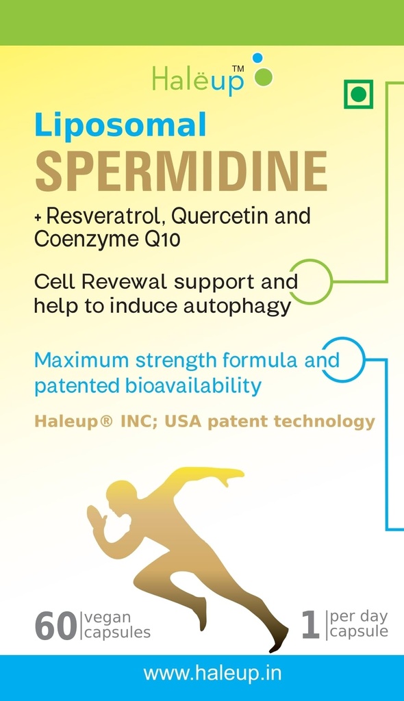 Haleup USA 99% Liposomal Spermidine Trihydrochloride with Resveratrol| For Healthy Ageing | Autophagy| Cell Renewal | Immunity| Skin and Hair | Cognitive Support (1 pack X 60s count)