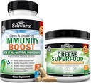 Poudre de Super Greens avec probiotiques Prébiotiques et enzymes digestives (30 portions) Plus 17 en 1 supplément de soutien immunitaire avec antioxydants (1 mois d'approvisionnement)