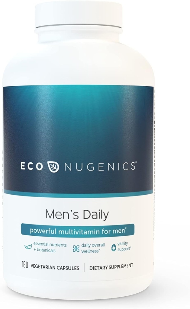 EcoNugène Hommes Longevity Essentials Plus - Multivitamine quotidienne pour hommes - Supplément de vitamine avec minéraux, herbes et antioxydants - Soutient la santé, la vitalité et l'immunité générales (180 capsules)