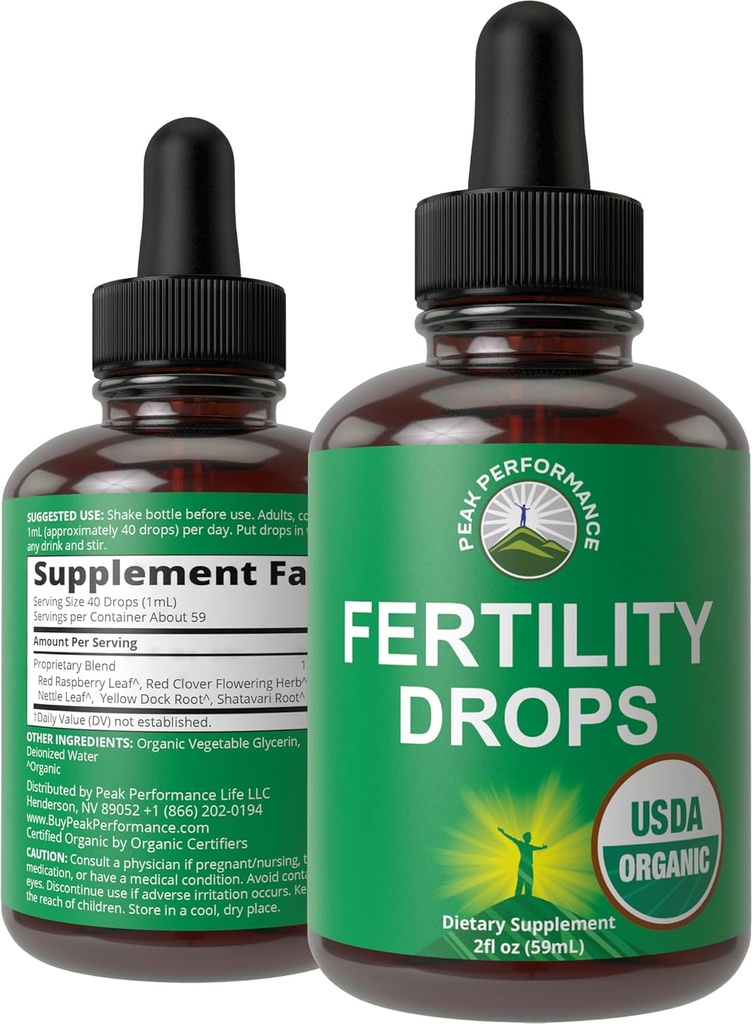 Suppléments de fertilité 5-In-1 biologiques USDA pour les femmes. Haute absorption gouttes de liquide Vitamines Mélanger avec 5 ingrédients à base de plantes cueillis à la main pour la santé reproductive, Soutien à la conception. Vegan, Zéro sucre