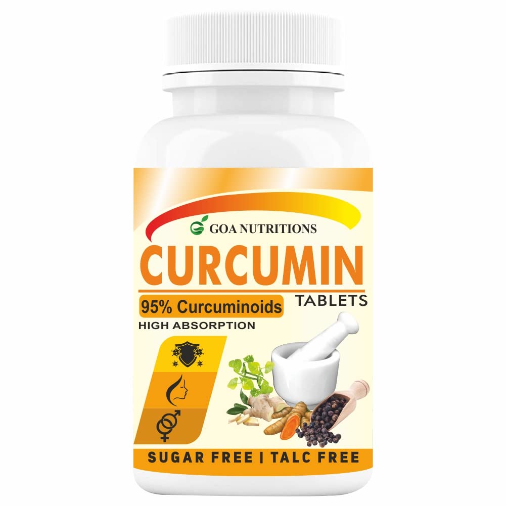 GOA NUTRITIONS Curcumin Supplements With Piperine (95% Curcuminoids), Ginger Powder As Immunity Booster, Anti-inflammation & Joint Support Supplement-60 Tablet (Pack 1)