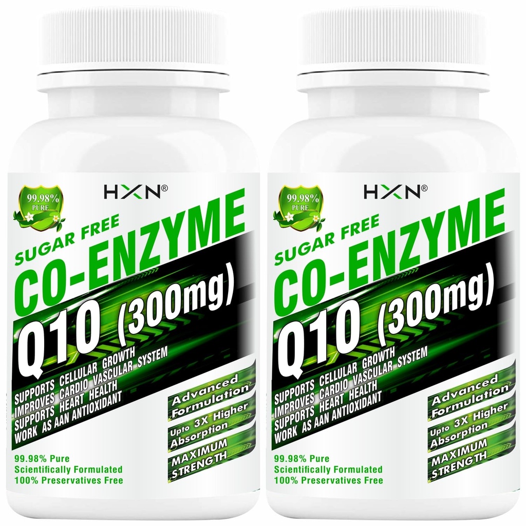 HXN Coq10 Supplement, Coenzyme Q10 (High Strength Ubiquinol 300mg) With Omega 3, Alpha Lipoic Acid To Boost Antioxidant, Cellular Energy, and Heart Health-120 Tablets