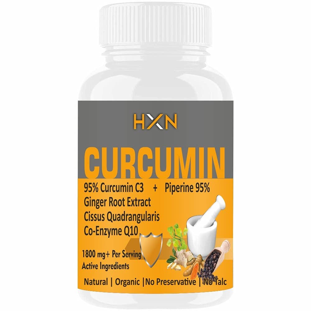 HXN Curcumin Tablets With Piperine (Bioperine), Turmeric Powder (95% Curcuminoids), Ginger, Vitamin C, Zinc, COQ10 For Immunity Booster And Antioxidant Supplement–60 Tablet (No Capsules Pack1)