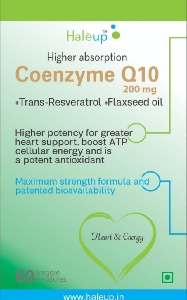 Haleup Coenzyme Q-10 capsules-200mg, 120 capsules, Enriched with Resveratrol & Omega-3 EPA/DHA || Healthy Heart|| Brain|| Immunity | (120 count (Pack of 2)