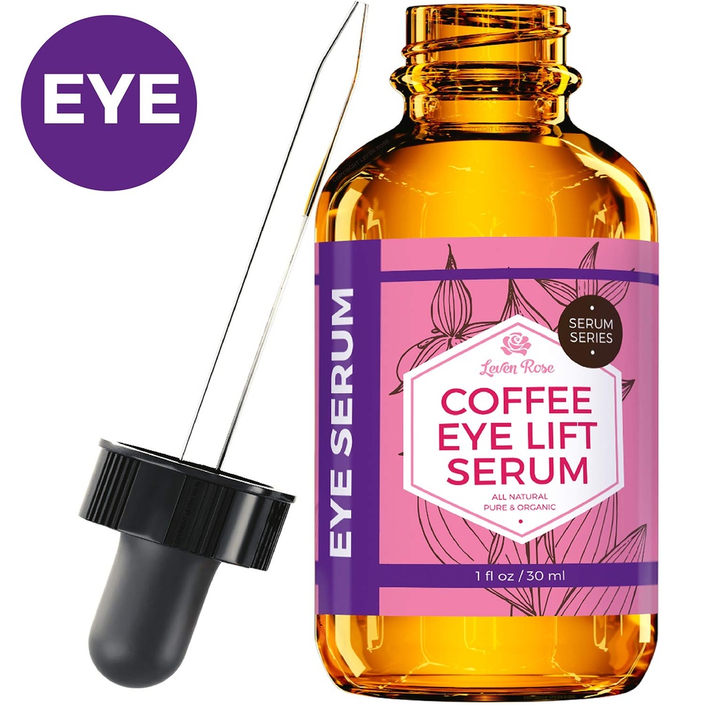 Sérum de café à l'huile de caféine de Leven Rose pour les yeux 1 oz - Sérum biologique anti-âge sous les yeux pour les sacs puants sous les yeux