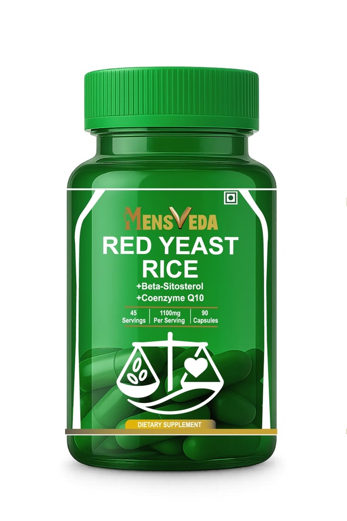 Red Yeast Rice 1100mg with Coenzyme Q10 & Beta Sitosterol | Heart Health & Cholesterol Support Supplement | 90 Capsules (45 Servings)