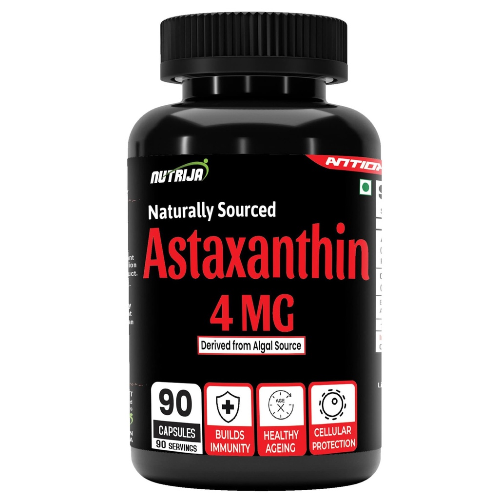 NutriJa Naturally Sourced Astaxanthin 4mg with Grape Seed Extract - 90 Veg Capsules | Powerful Antioxidant for Eye Health, Skin Care & Immunity
