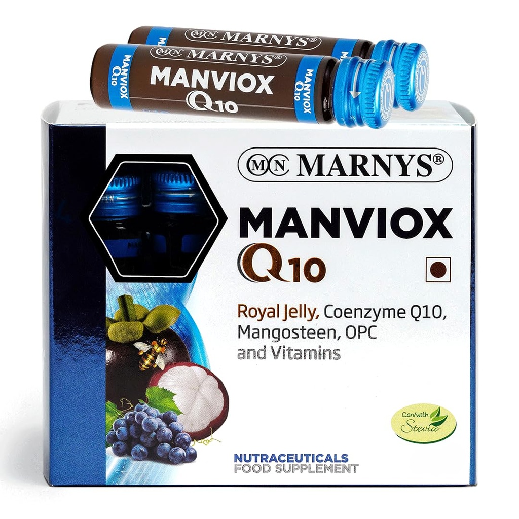 Marnys Manviox Q10 | Premium Antioxidant, anti-ageing and fertility support supplement for both men & women with Co-enzyme Q10, Royal Jelly,vitamins, folic acid & Biotin| 10 drinkable vials