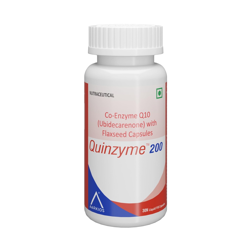 Aarkios Quinzyme 200 CoQ10 Supplement with Ubiquinol & Flaxseed | 200mg Coenzyme Q10 Capsules | Supports Energy, Heart & Antioxidant Health | 30 Capsules