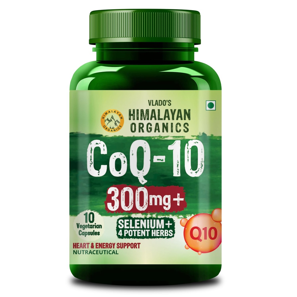 Vlado’s Himalayan Organics CoQ10-300mg With BioPepper - 5mg, COENZYME Q-10 300mg Supplement - 10 Veg Capsules