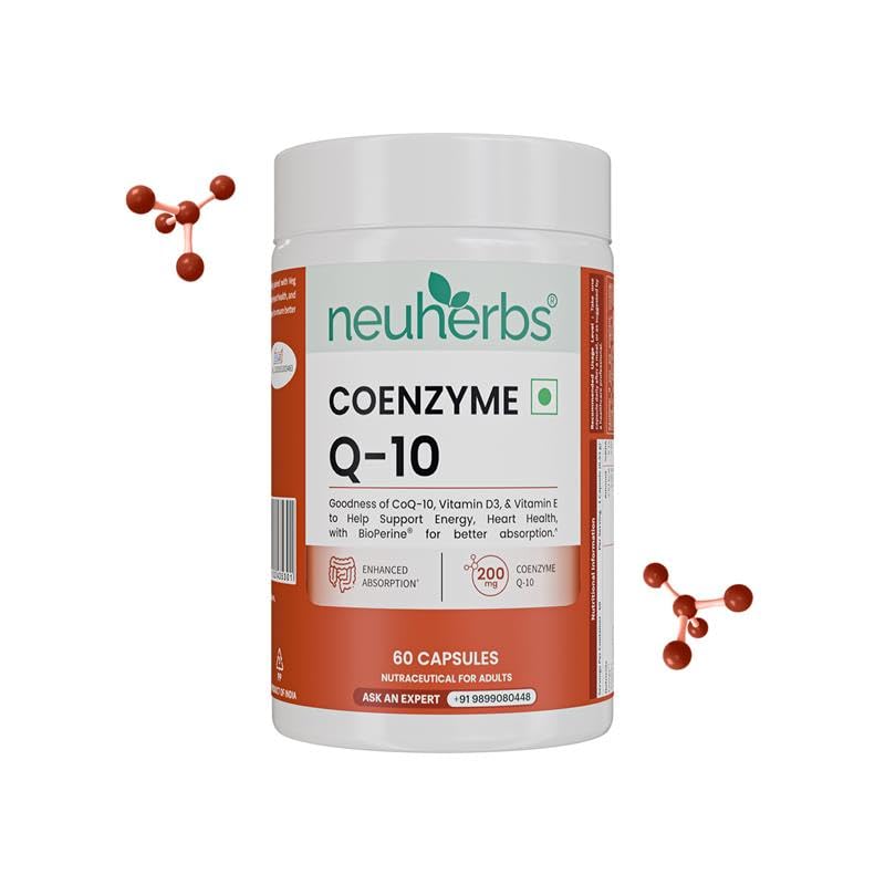 Neuherbs CoQ10 200mg Capsules - 60 Count| Coenzyme Q10 with Vitamin D3 & E | Supports Energy, Heart Health & Cellular Function | Antioxidant Supplement for Men & Women
