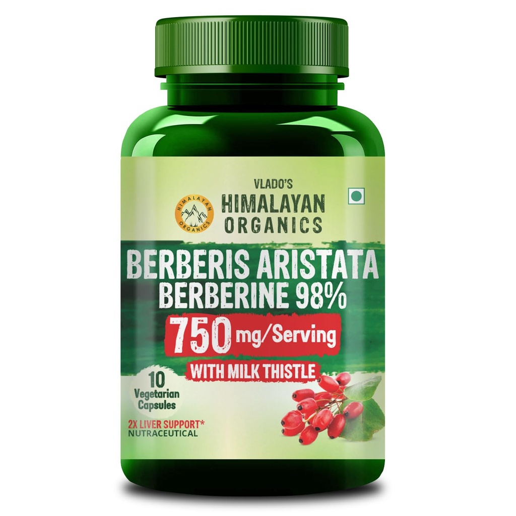 Vlado's Himalayan Organics Berberis Berberine 98% with Milk Thistle - 10 Veg Capsules