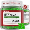 Gommies de zinc + Cuivre, Sélénium, Vitamine C & D3, Suppléments de zinc fermentés pour les femmes et les hommes avec des baies âgées pour le soutien quotidien immunitaire, puissant antioxydant, haute absorption, végétalien, sans sucre, 2 paquets