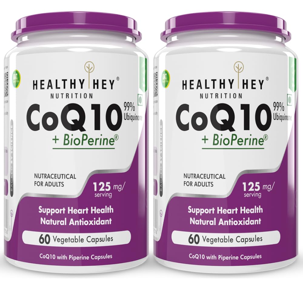HealthyHey Nutrition High Absorption CoQ10 with BioPerine - 125 mg - 60 Capsules - Pack of 2