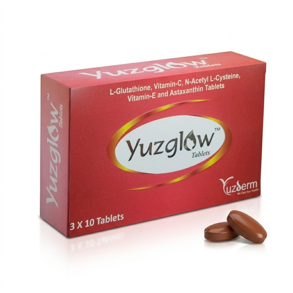 Yuzglow Glutathione Tablets for Skin Glow | 1000mg Glutathione with Vitamin C, Vitamin E, Astaxanthin & N-Acetyl Cysteine | Antioxidant Supplement | 30 Tablets