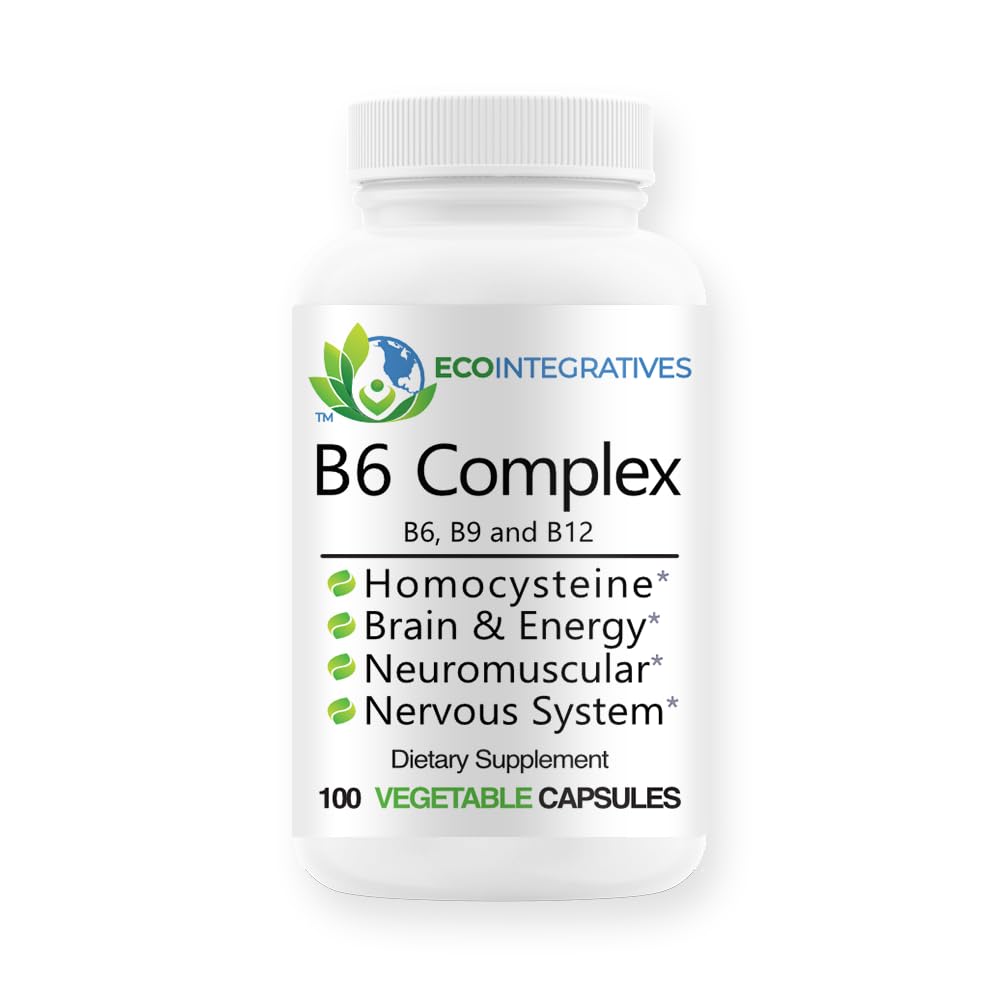 B6 complexe végétalien vitamine B6, B9 folate, B12 méthylcobalamine soutient vasculaire, neuromusculaire, système nerveux, homocystéine, énergie, cellules sanguines et santé des os 100 capsules