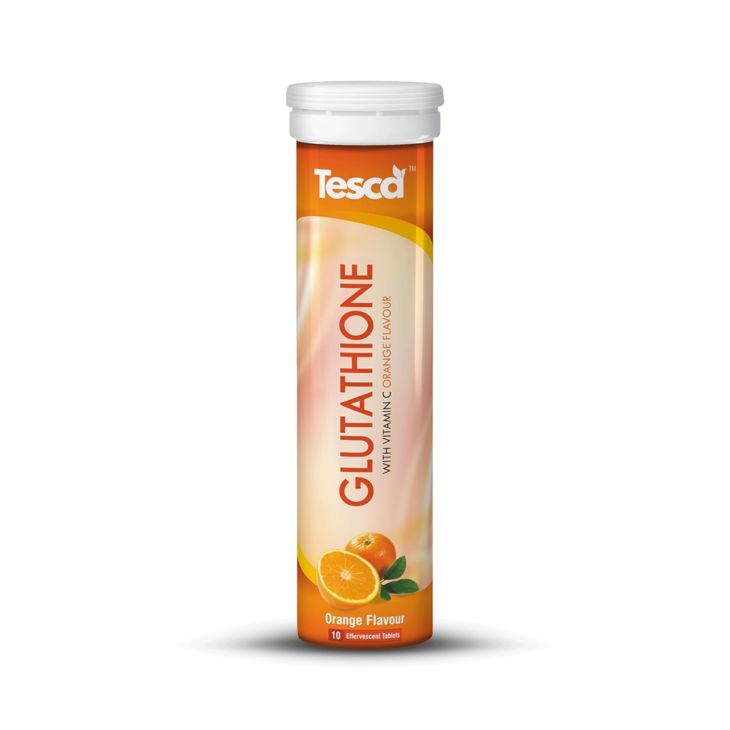 TESCA Skin Renew Glutathione Effervescent Tablets | Sugar-Free Antioxidant Supplement | Orange Flavor | Pack of 3 (30 Tablets)