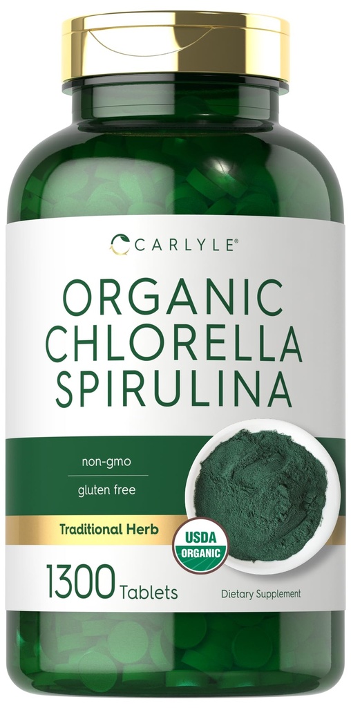 Comprimés de spiruline de Chlorelle biologique de Carlyle, 1300 Count.