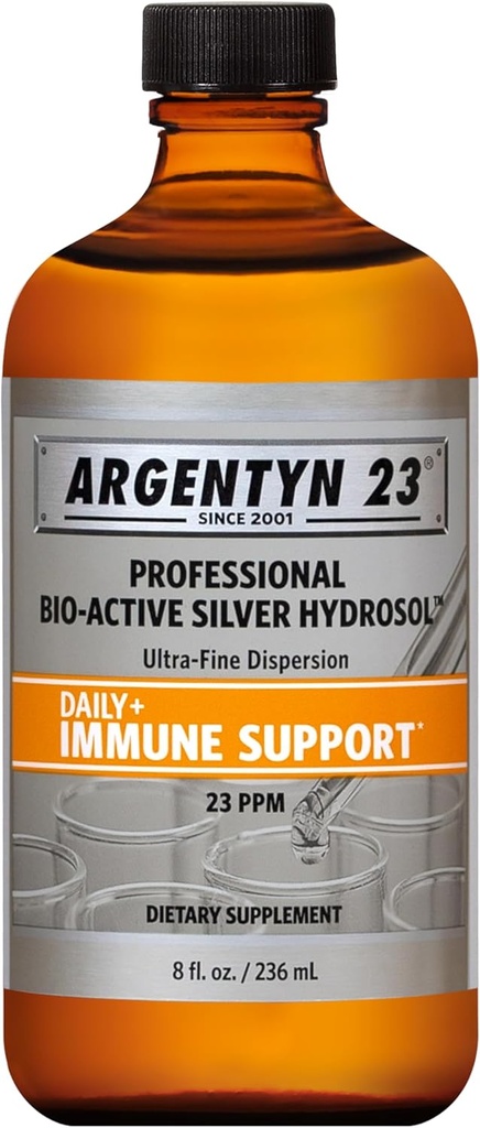Argentyn 23 Soutien immunitaire professionnel - Argent colloïdal, hydrosol en argent bioactif, 23 ppm, haut de torsion liquide, 8 Fl Oz (236 mL)