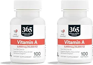 365 par marché des aliments entiers, vitamine A 10K UI, 100 softgels (paquet de 2)
