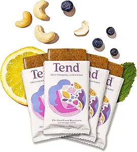 Tend quotidien meilleure barre de vitamine prénatale, faite avec des ingrédients organiques pour les mères enceintes et postpartum, comprend DHA, vitamine D, B, Choline, Folate - Berry de citron (4ct)